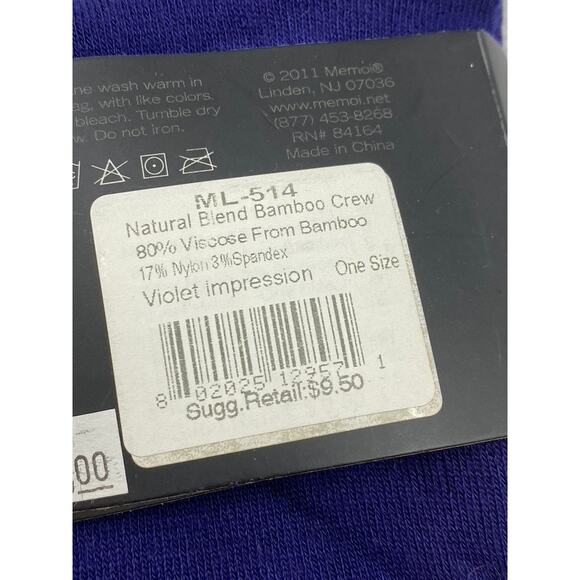 MEMOI Women's Violet Impressions Knit Natural Blend Bamboo Crew Socks SZ OS - Picture 6 of 7